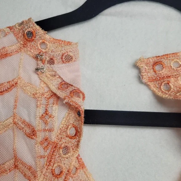 Altar'd State Orange Peach Embroidered Mesh Midi Dress Cutout Back Womens Medium - Picture 12 of 16